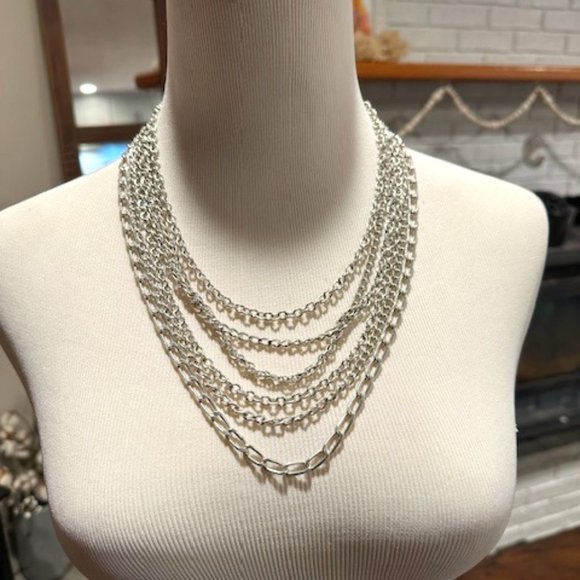 Multi Layer Silver Chain Necklace - Picture 1 of 4